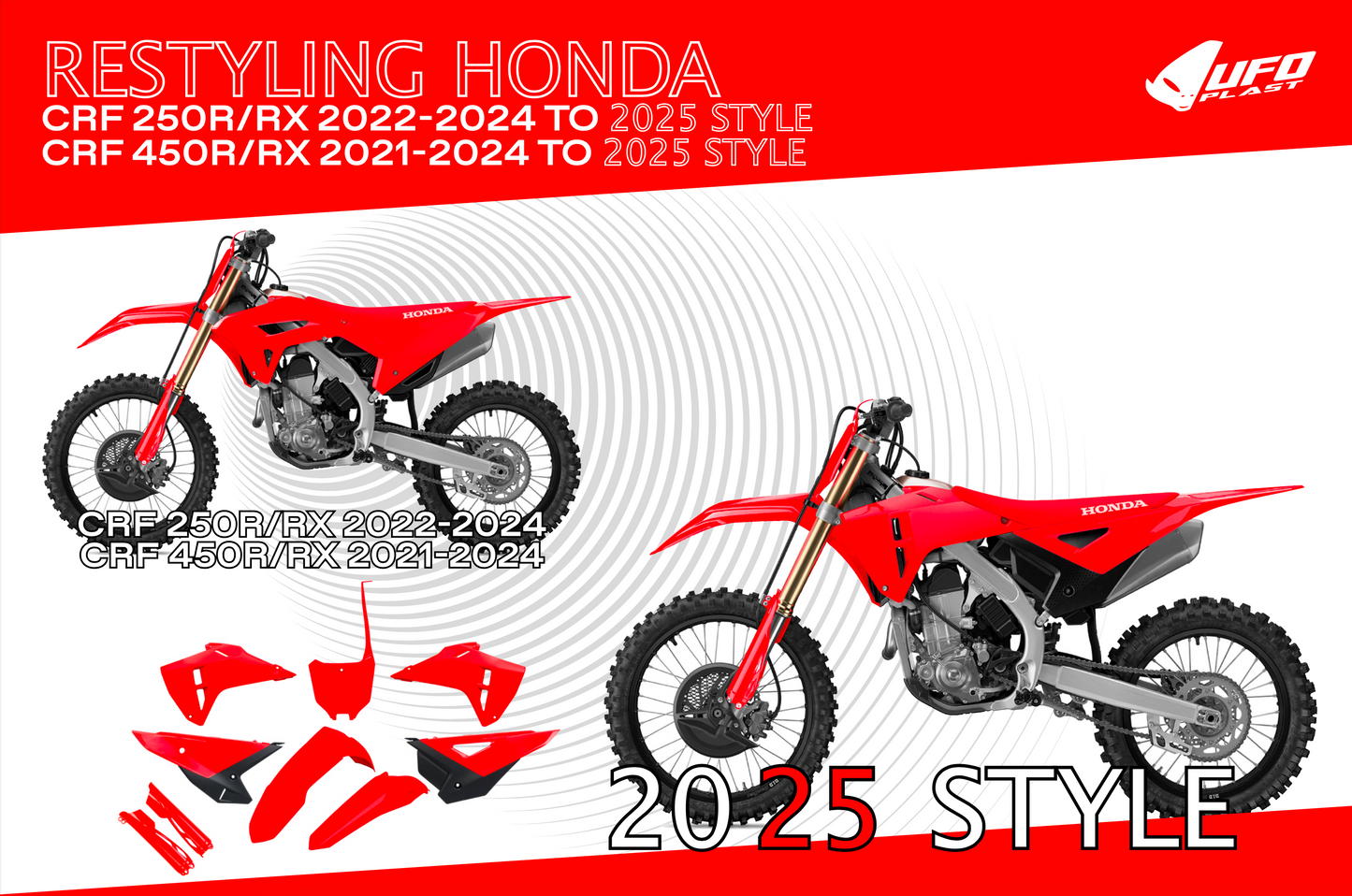 Full Plastik Kit Honda CRF 250R 2022-2024, CRF 450R 2021-2024 Restyle Kit 2025 Look